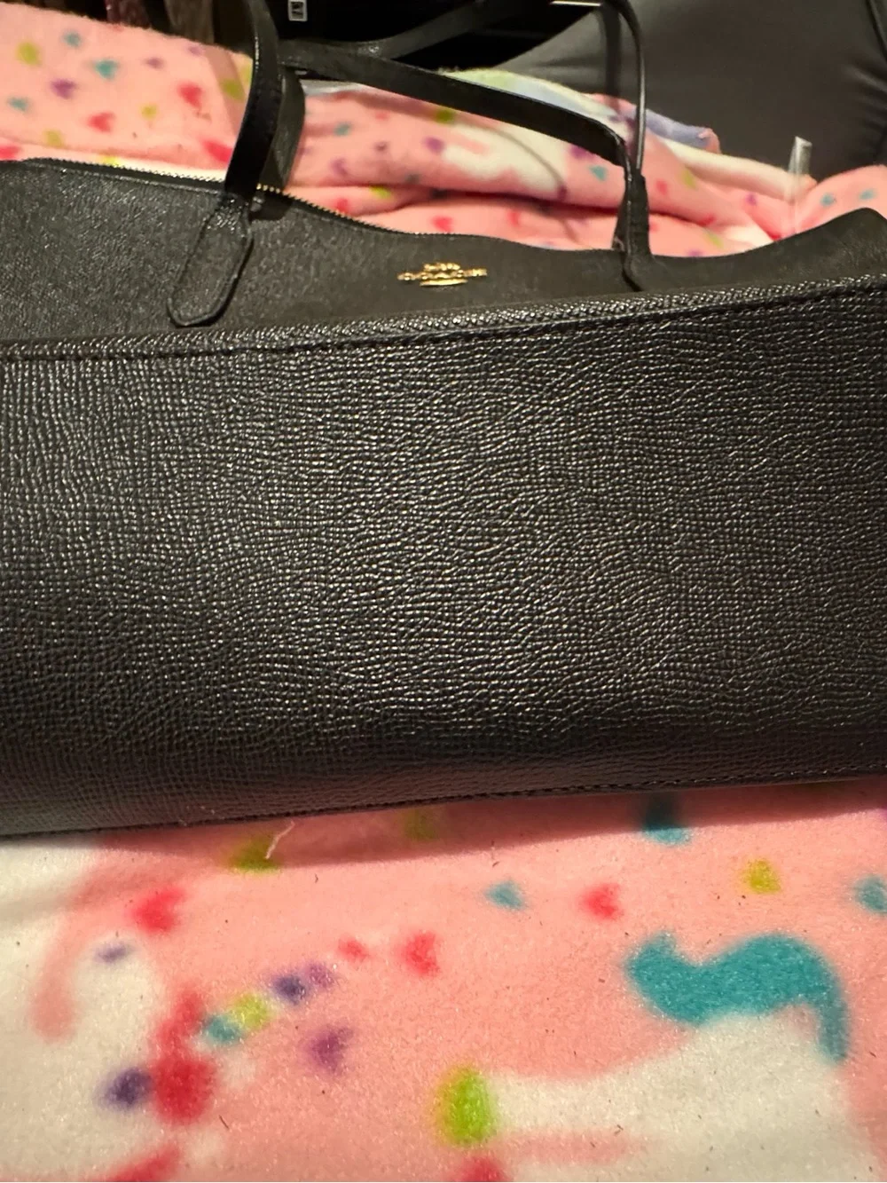 Coach Black Saffiano Leather Tote Bag (see pics, has tear in one of the straps )